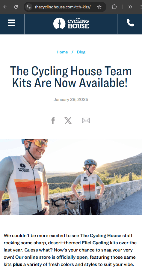 The Cycling House website announcing the new team kits in January 2025
