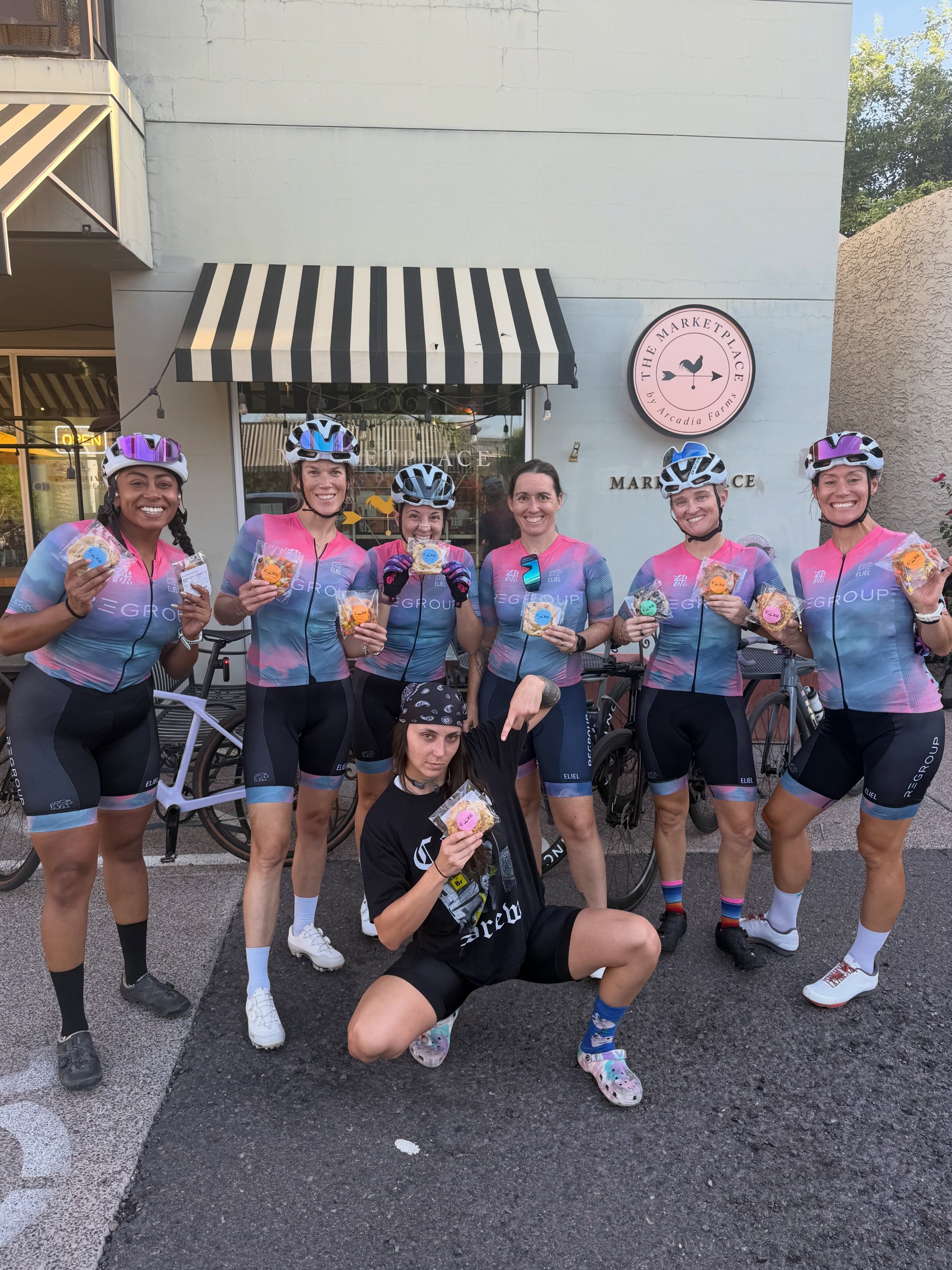 Regroup teammates stopping at a cafe together