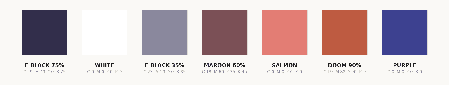 Maroon color palette: E Black 75%, White, E Black 35%, Maroon 60%, Salmon, Doom 90%, and Purple