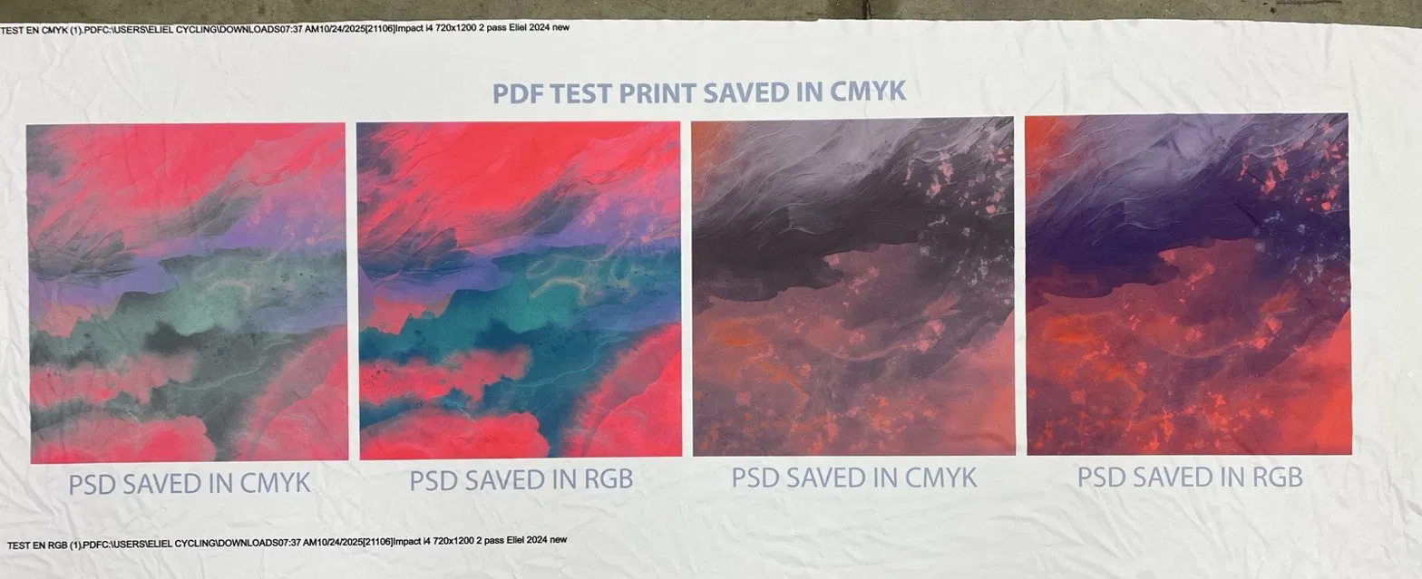 Regroup fabric print tests for color relationships and transparency effects